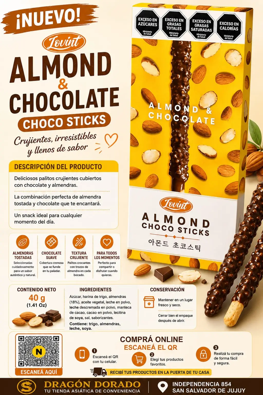 GALLETAS EN PALITO X3 SABOR ALMENDRA TOSTADA Y CHOCOLATE 54G